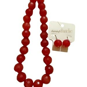 Elegant Red Beaded Necklace & earrings.
